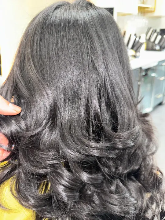 Styled hair from a salon transformation