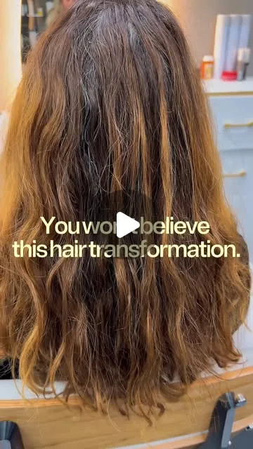 Hair before a haircut and treatment in the Bliss & Blade Instagram Reel